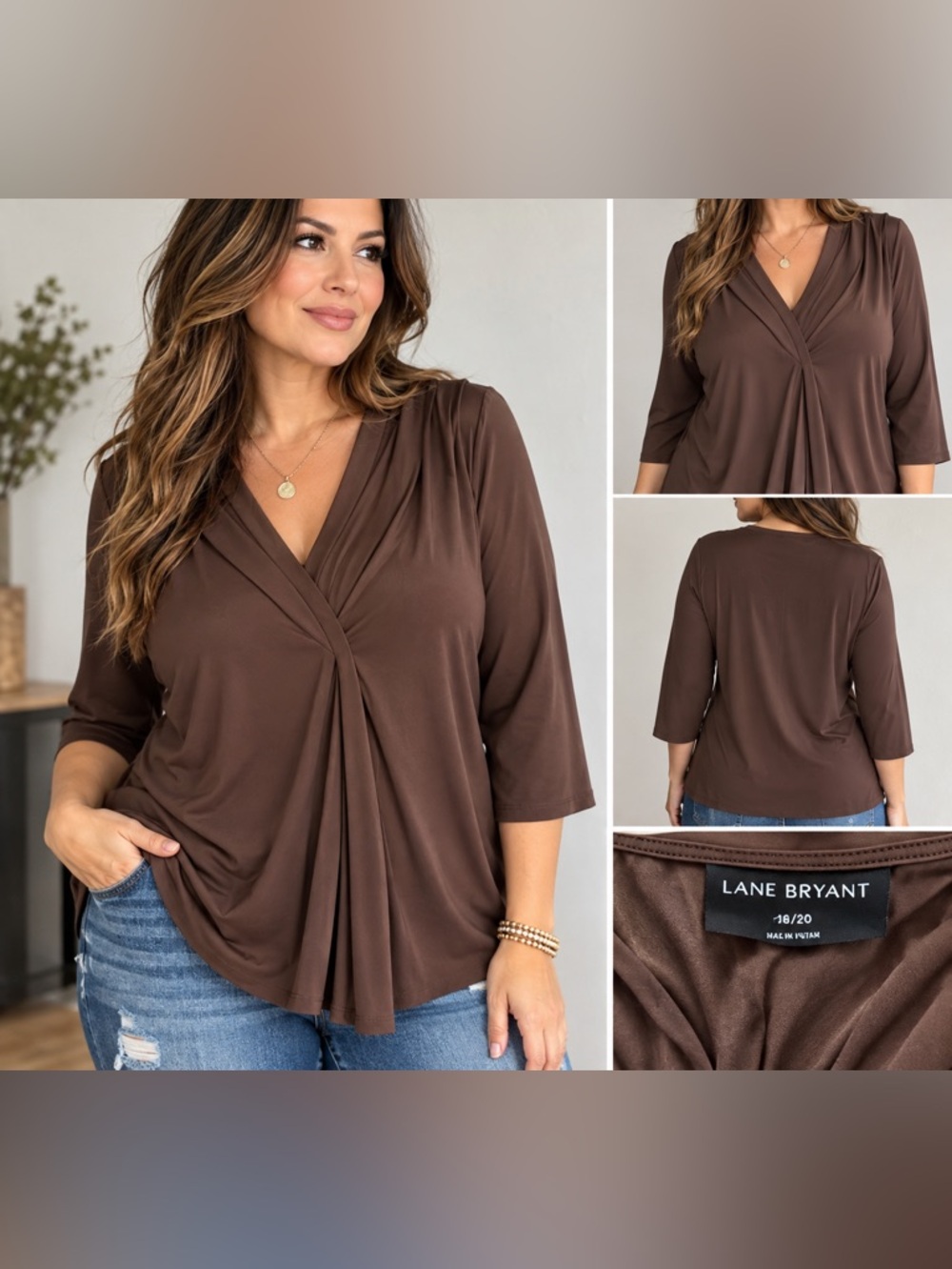 Lane Bryant Chocolate Brown Draped Blouse – Size 18/20